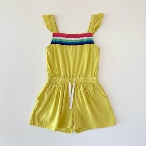 Mini Boden Ruffled Rainbow Stripe Yellow Green Romper Girls 4–5 Cotton
